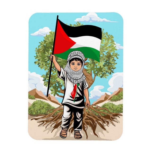 Child with Keffiyeh Palestine Flag and Olive Tree  Magnet (Vertical)