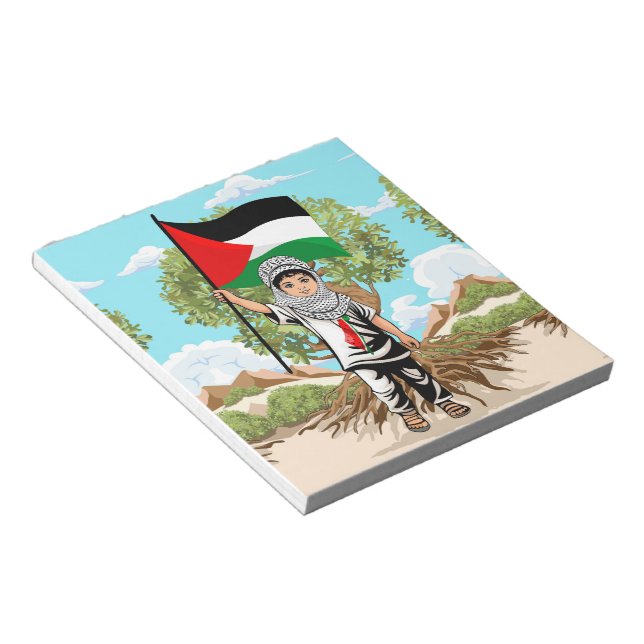 Child with Keffiyeh Palestine Flag and Olive Tree  Notepad (Angled)