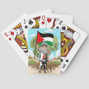 Child with Keffiyeh Palestine Flag and Olive Tree Playing Cards