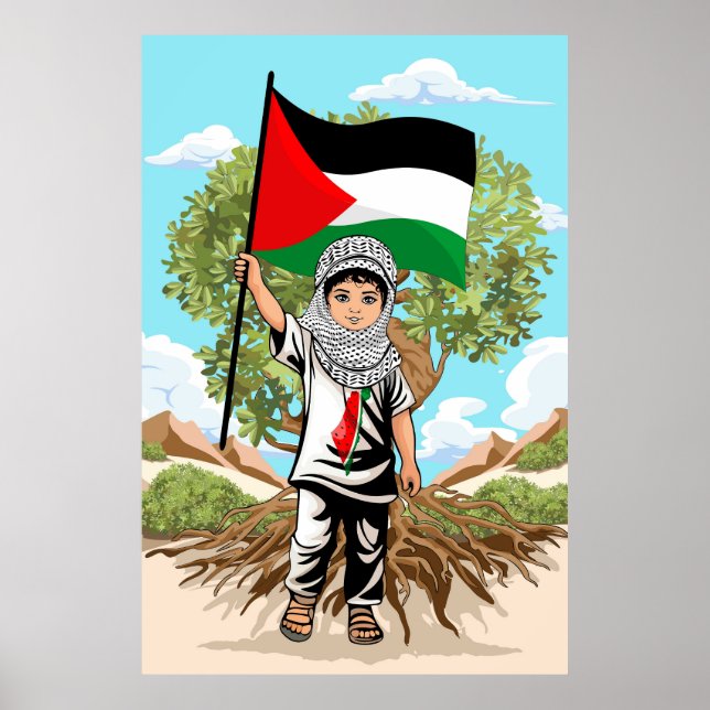 Child with Keffiyeh Palestine Flag and Olive Tree  Poster (Front)