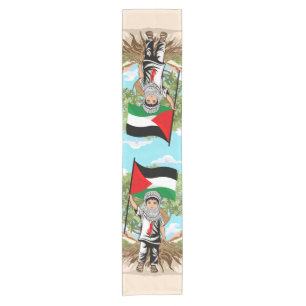 Child with Keffiyeh Palestine Flag and Olive Tree Short Table Runner