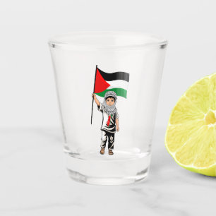 Child with Keffiyeh Palestine Flag and Olive Tree Shot Glass