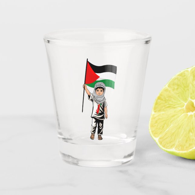 Child with Keffiyeh Palestine Flag and Olive Tree  Shot Glass (Front)