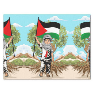 Child with Keffiyeh Palestine Flag and Olive Tree  Tissue Paper