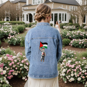 Child with Keffiyeh Palestine Flag  Denim Jacket