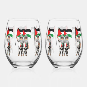 Child with Keffiyeh Palestine Flag Stemless Wine Glass
