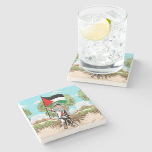 Child with Keffiyeh Palestine Flag  Stone Coaster