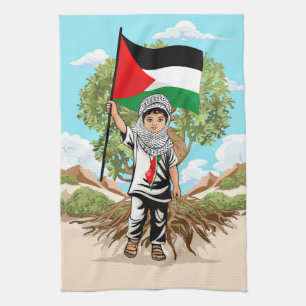 Child with Keffiyeh Palestine Flag Tea Towel