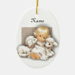 Child with lamb ceramic tree decoration