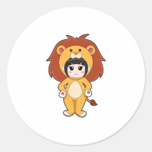 Child with Lion Costume Classic Round Sticker