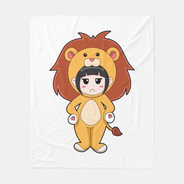 Child with Lion Costume Fleece Blanket (Front)