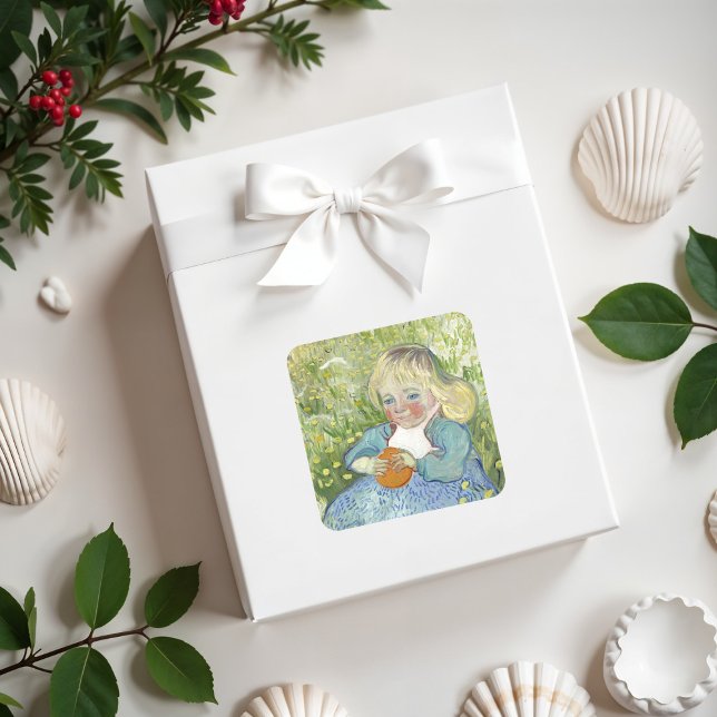 Child with Orange, Vincent Van Gogh Square Sticker (Creator Uploaded)