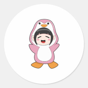 Child with Penguin Costume Classic Round Sticker