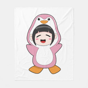 Child with Penguin Costume Fleece Blanket
