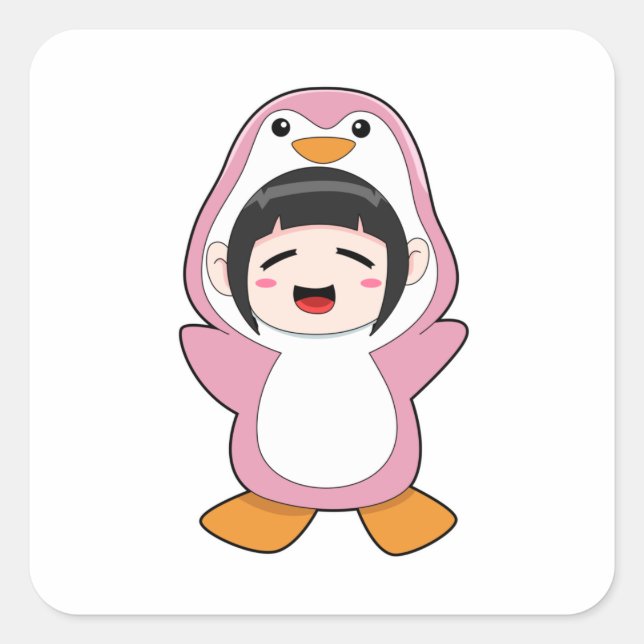 Child with Penguin Costume Square Sticker (Front)
