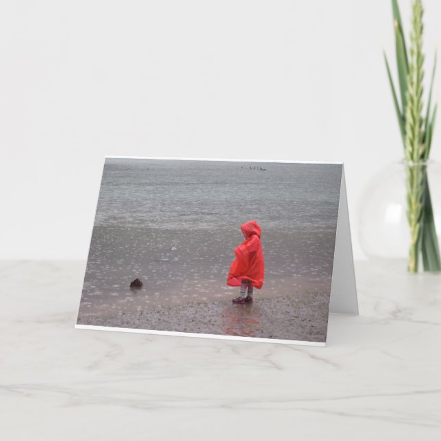 Child with red raincoat in the rain thank you card (Front)