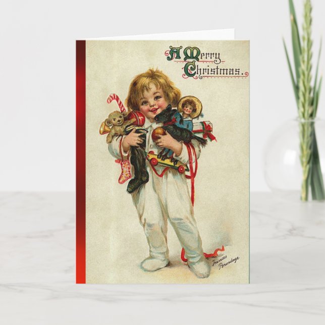 CHILD WITH TOYS AND CHRISTMAS GIFTS HOLIDAY CARD (Front)