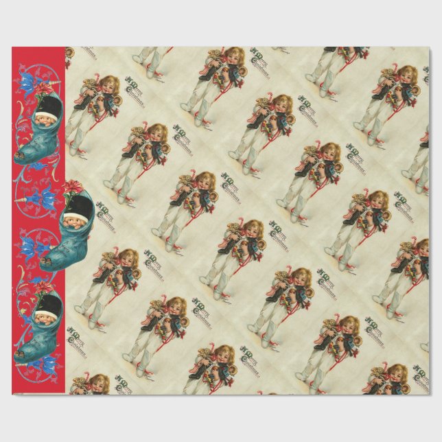 CHILD WITH TOYS ,CHRISTMAS STOCKINGS AND GIFTS WRAPPING PAPER (Flat)