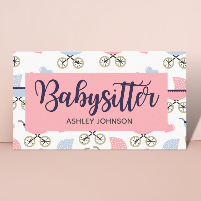 Childcare Nanny Babysitter Stroller Calligraphy  Business Card (Creator Uploaded)