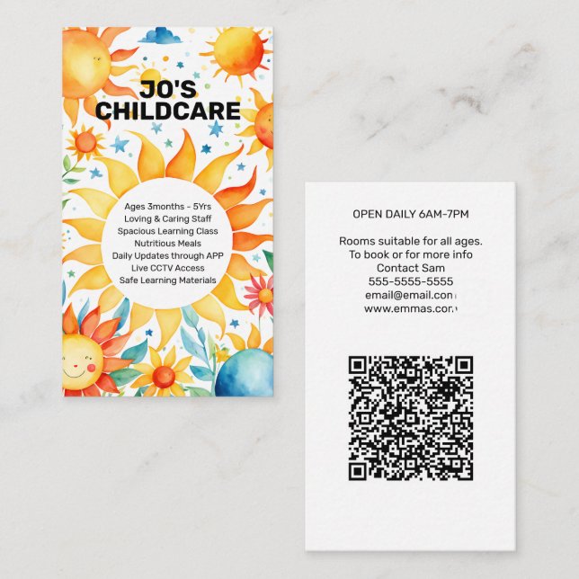 childcare nursery childminder kindergarten baby business card (Front/Back)