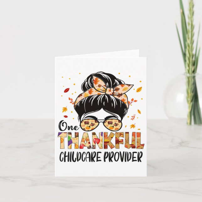 Childcare Provider One Thankful Thanksgiving Fall  Card (Front)