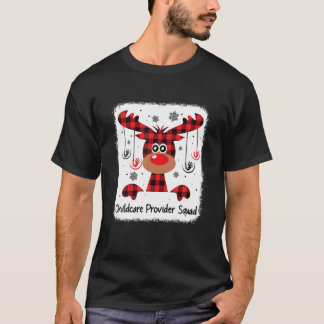 Childcare Provider Squad Funny Red Plaid Reindeer T-Shirt