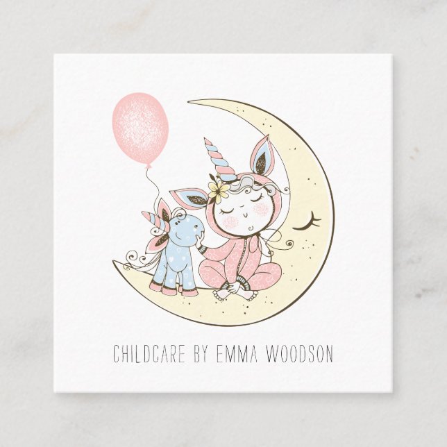 Childcare Unicorns And Moon Business Card (Front)