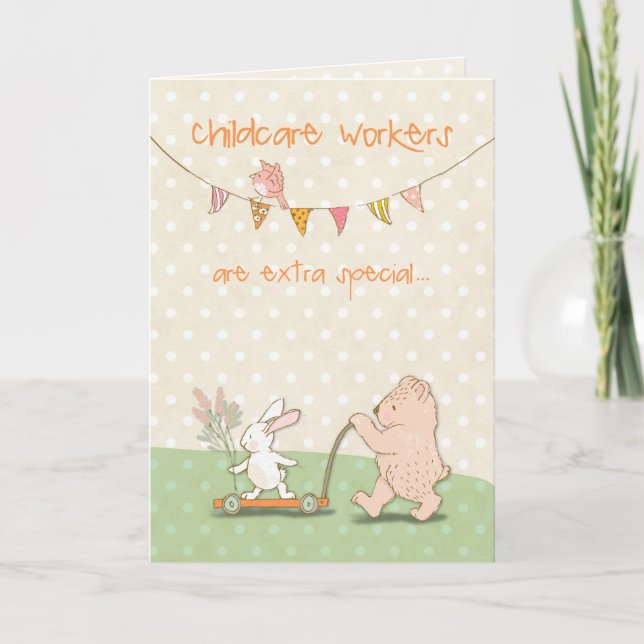 Childcare Worker Thanks Bear and Bunny Thank You Card (Front)