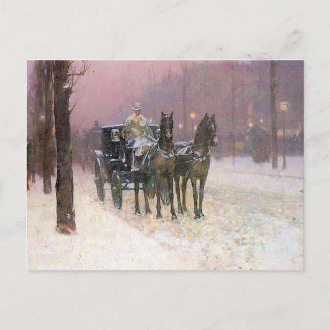 Childe Hassam - Street scene with two cabs Postcard (Front)