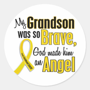 Childhood Cancer ANGEL 1 Grandson Classic Round Sticker