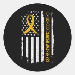 Childhood Cancer Awareness American Flag - Gold Ri Classic Round Sticker