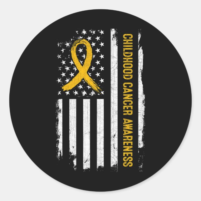 Childhood Cancer Awareness American Flag - Gold Ri Classic Round Sticker (Front)