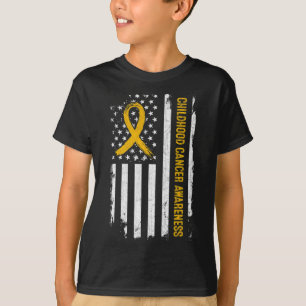 Childhood Cancer Awareness American Flag - Gold Ri T-Shirt