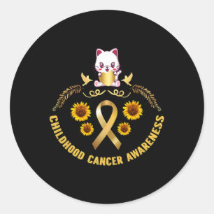childhood cancer awareness beautiful cat gold canc classic round sticker