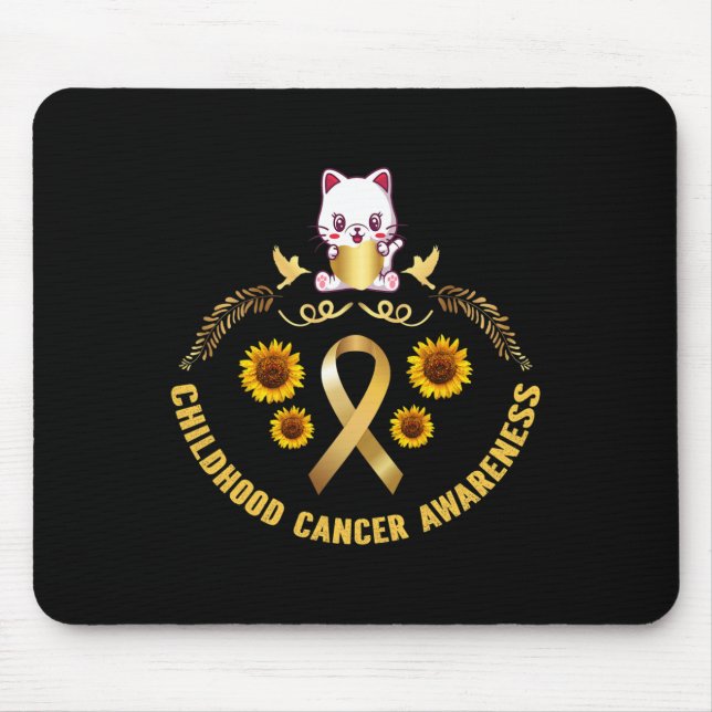 childhood cancer awareness beautiful cat gold canc mouse mat (Front)