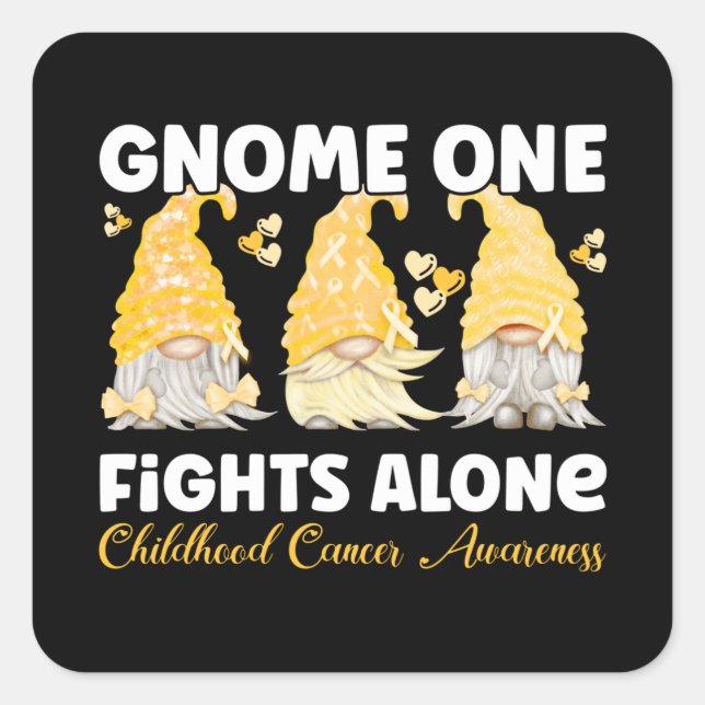 Childhood Cancer Awareness Gold Ribbon Gnome Square Sticker (Front)