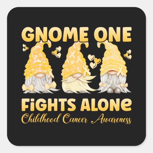 Childhood Cancer Awareness Gold Ribbon Gnome Square Sticker (Front)