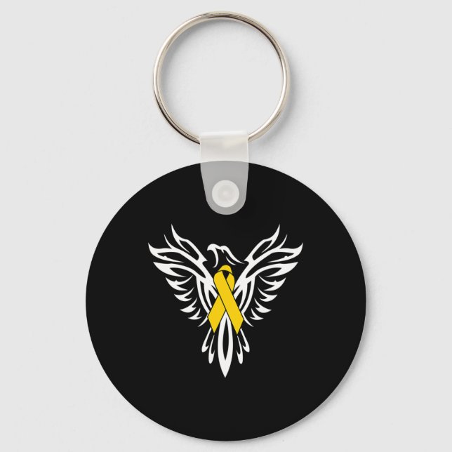 Childhood Cancer Awareness  Gold Ribbon Phoenix Key Ring (Front)