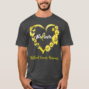 Childhood Cancer Awareness Heart Butterfly Sunflow T-Shirt