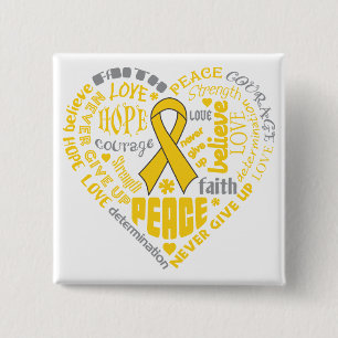 Childhood Cancer Awareness Heart Words 15 Cm Square Badge