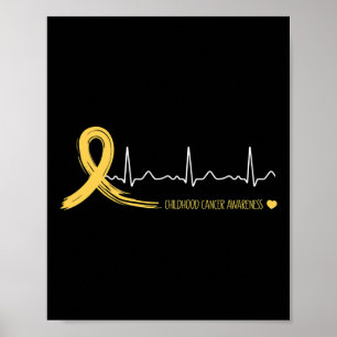 Childhood Cancer Awareness Heartbeat Gold Ribbon Poster