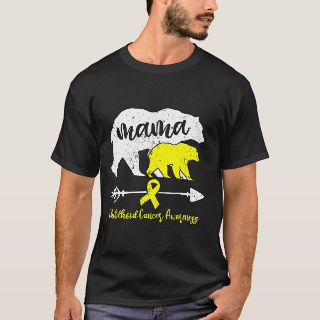 Childhood Cancer Awareness Mama Bear Support Famil T-Shirt (Front)