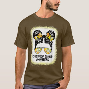 Childhood Cancer Awareness Messy Bun Gold Ribbon K T-Shirt