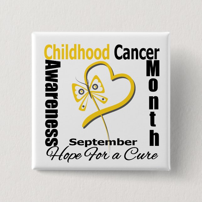 Childhood Cancer Awareness Month Butterfly Heart 15 Cm Square Badge (Front)