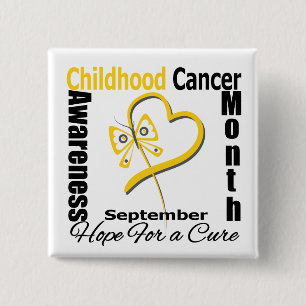 Childhood Cancer Awareness Month Butterfly Heart 15 Cm Square Badge