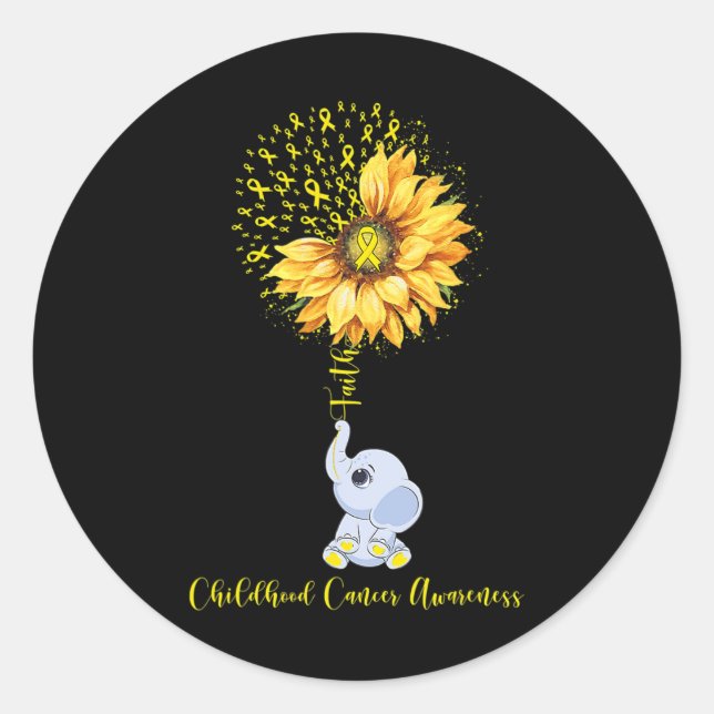Childhood Cancer Awareness Month Sunflower Elephan Classic Round Sticker (Front)