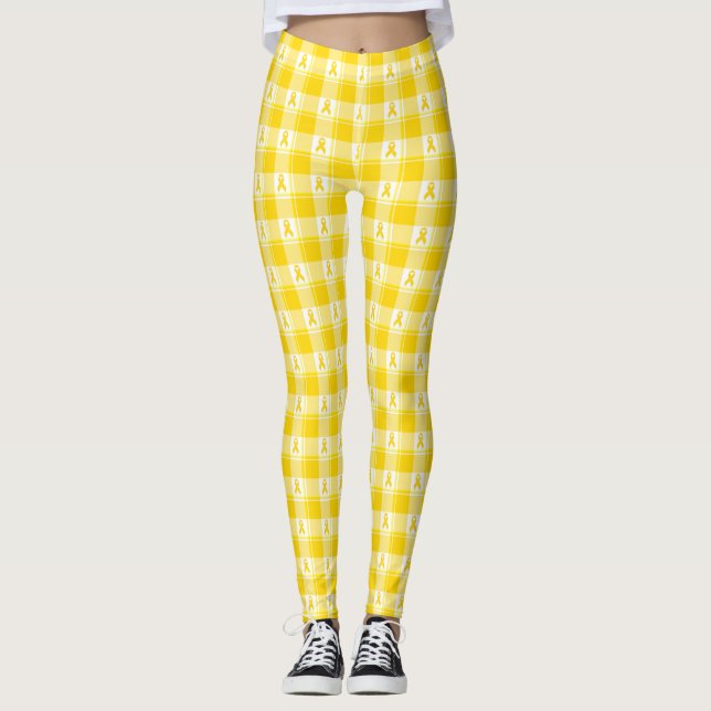 Childhood Cancer Awareness Plaid Gold Ribbon Leggings (Front)