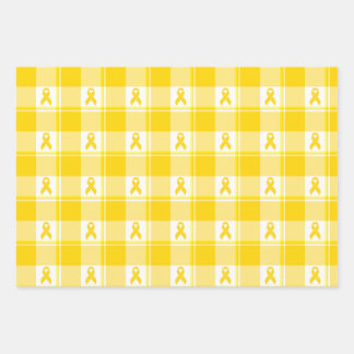 Childhood Cancer Awareness Plaid Gold Ribbon Wrapping Paper Sheet