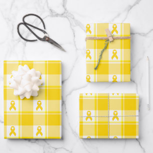 Childhood Cancer Awareness Plaid Gold Ribbon Wrapping Paper Sheet