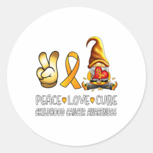 Childhood Cancer Awareness Ribbon Peace Love Cure  Classic Round Sticker